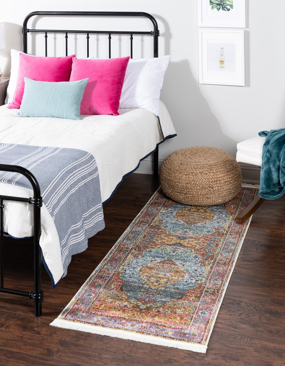 Light Blue 2' 7 x 12' Baracoa Runner Area Rug 100% Polypropylene Distressed Vintage Living Dining Room Office Traditional Carpet for Sale at Rug Engine