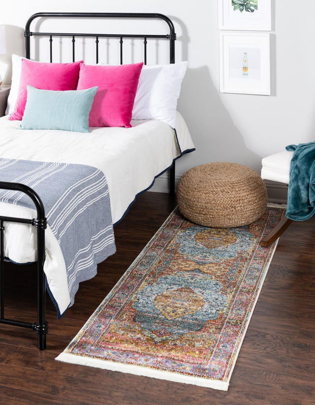 Light Blue 2' 2 x 6' 1 Baracoa Runner Area Rug 100% Polypropylene Distressed Vintage Living Dining Room Office Traditional Carpet for Sale at Rug Engine