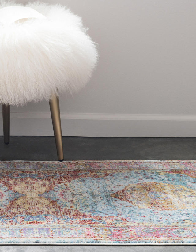 Light Blue 2' 7 x 10' Baracoa Runner Area Rug 100% Polypropylene Distressed Vintage Living Dining Room Office Traditional Carpet for Sale at Rug Engine