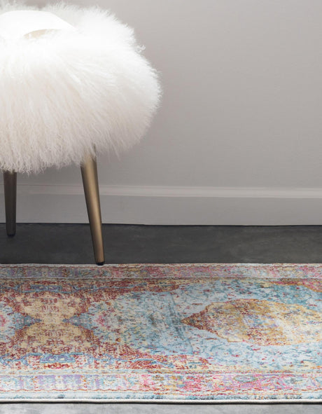 Light Blue 2' 2 x 6' 1 Baracoa Runner Area Rug 100% Polypropylene Distressed Vintage Living Dining Room Office Traditional Carpet for Sale at Rug Engine