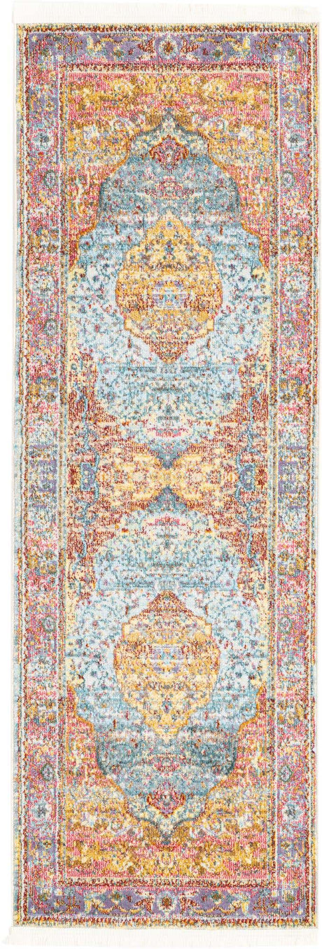 Light Blue 2' 2 x 6' 1 Baracoa Runner Area Rug 100% Polypropylene Distressed Vintage Living Dining Room Office Traditional Carpet for Sale at Rug Engine