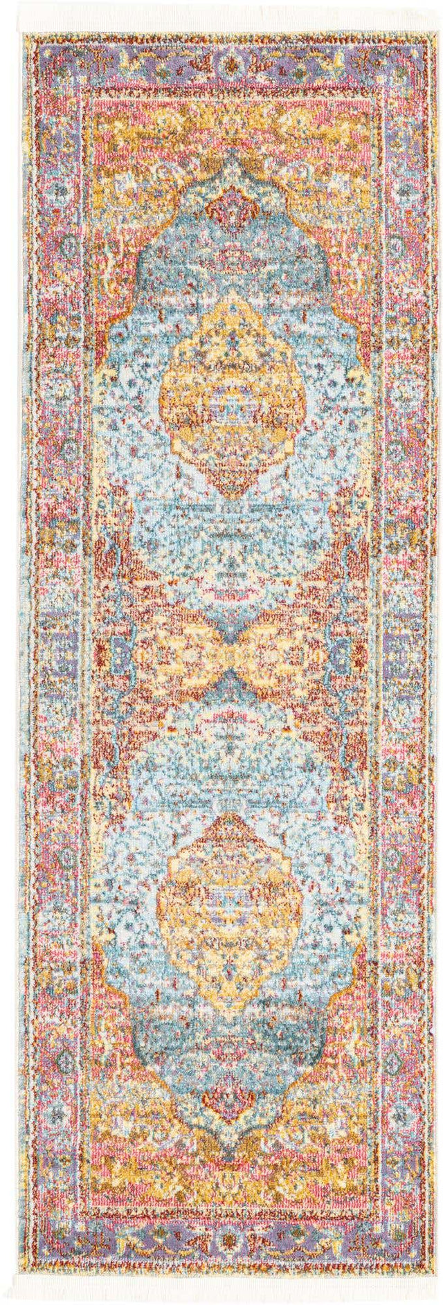Light Blue 2' 2 x 6' 1 Baracoa Runner Area Rug 100% Polypropylene Distressed Vintage Living Dining Room Office Traditional Carpet for Sale at Rug Engine