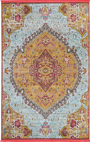 Gold 5' 5 x 8' Baracoa Rectangle Area Rug 100% Polypropylene Distressed Vintage Living Dining Room Office Traditional Carpet for Sale at Rug Engine