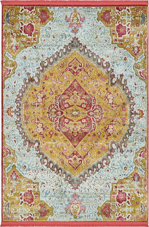 Gold 4' 3 x 6' 1 Baracoa Rectangle Area Rug 100% Polypropylene Distressed Vintage Living Dining Room Office Traditional Carpet for Sale at Rug Engine