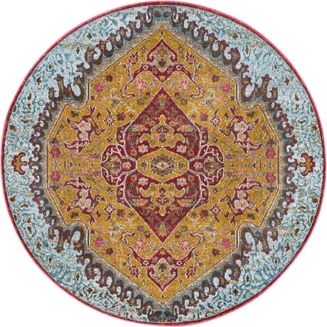 Gold 5' 5 x 5' 5 Baracoa Round Area Rug 100% Polypropylene Distressed Vintage Living Dining Room Office Traditional Carpet for Sale at Rug Engine