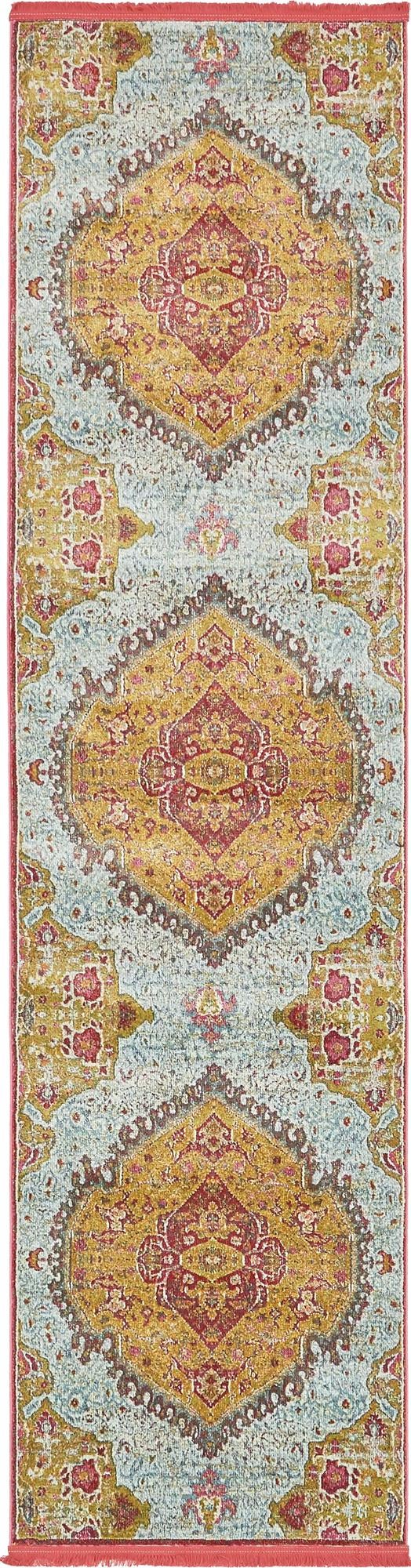 Gold 2' 7 x 10' Baracoa Runner Area Rug 100% Polypropylene Distressed Vintage Living Dining Room Office Traditional Carpet for Sale at Rug Engine