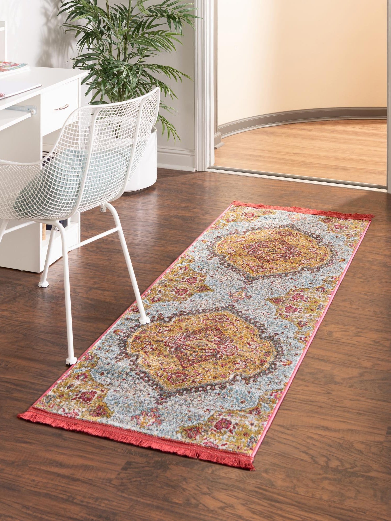 Gold 2' 7 x 10' Baracoa Runner Area Rug 100% Polypropylene Distressed Vintage Living Dining Room Office Traditional Carpet for Sale at Rug Engine