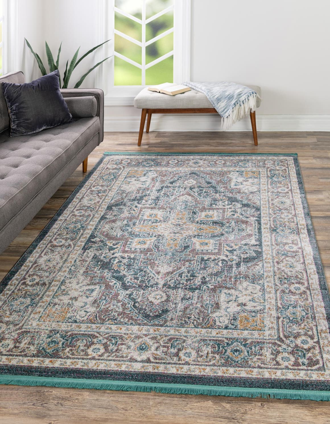 Gray 9' x 12' Baracoa Rectangle Area Rug 100% Polypropylene Distressed Vintage Living Dining Room Office Traditional Carpet for Sale at Rug Engine