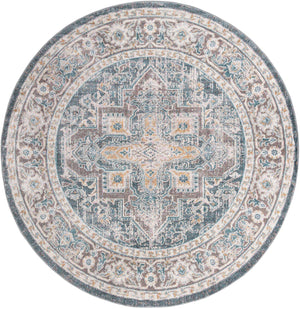Gray 8' x 8' Baracoa Round Area Rug 100% Polypropylene Distressed Vintage Living Dining Room Office Traditional Carpet for Sale at Rug Engine