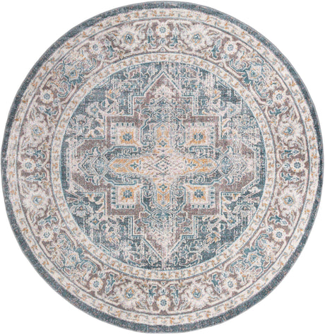 Gray 8' x 8' Baracoa Round Area Rug 100% Polypropylene Distressed Vintage Living Dining Room Office Traditional Carpet for Sale at Rug Engine