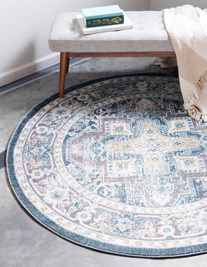 Gray 8' x 8' Baracoa Round Area Rug 100% Polypropylene Distressed Vintage Living Dining Room Office Traditional Carpet for Sale at Rug Engine