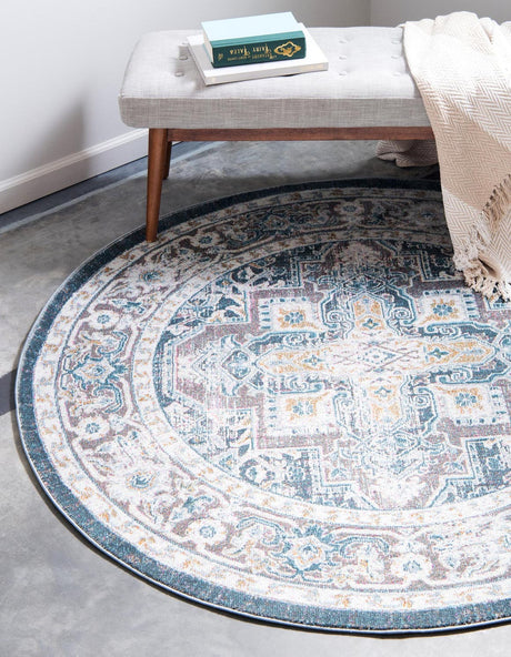 Gray 5' 5 x 5' 5 Baracoa Round Area Rug 100% Polypropylene Distressed Vintage Living Dining Room Office Traditional Carpet for Sale at Rug Engine