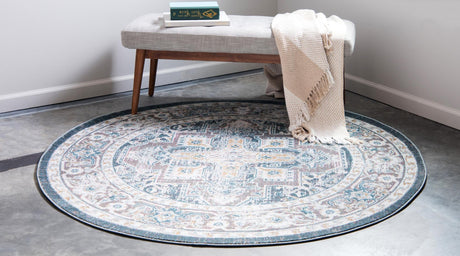 Gray 8' x 8' Baracoa Round Area Rug 100% Polypropylene Distressed Vintage Living Dining Room Office Traditional Carpet for Sale at Rug Engine