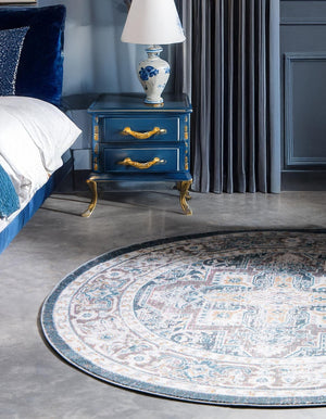 Gray 5' 5 x 5' 5 Baracoa Round Area Rug 100% Polypropylene Distressed Vintage Living Dining Room Office Traditional Carpet for Sale at Rug Engine