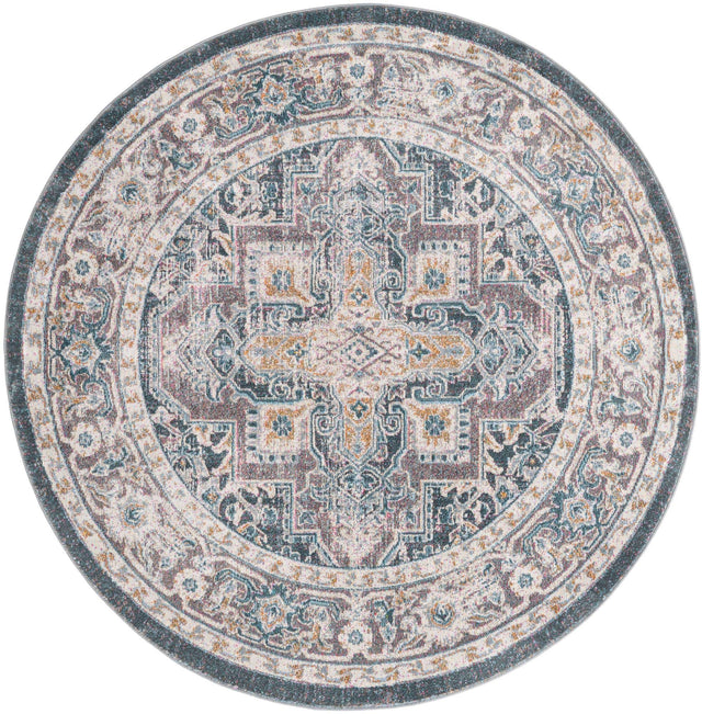 Gray 5' 5 x 5' 5 Baracoa Round Area Rug 100% Polypropylene Distressed Vintage Living Dining Room Office Traditional Carpet for Sale at Rug Engine
