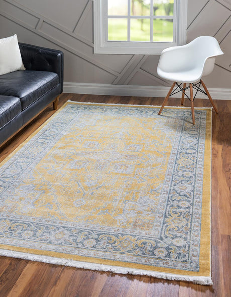 Yellow 7' x 10' Baracoa Rectangle Area Rug 100% Polypropylene Distressed Vintage Living Dining Room Office Traditional Carpet for Sale at Rug Engine