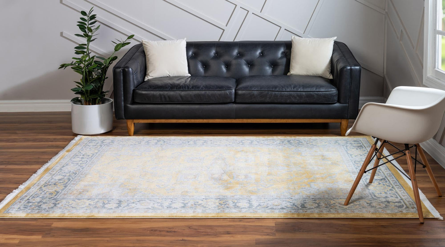 Yellow 2' 2 x 3' 1 Baracoa Rectangle Area Rug 100% Polypropylene Distressed Vintage Living Dining Room Office Traditional Carpet for Sale at Rug Engine