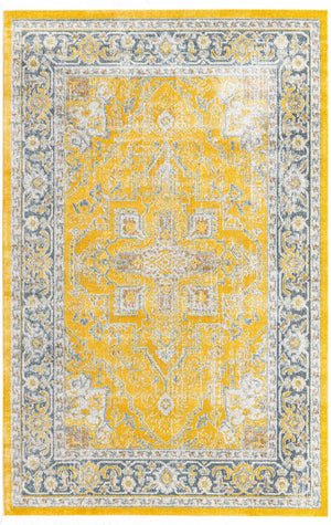 Yellow 5' 5 x 8' Baracoa Rectangle Area Rug 100% Polypropylene Distressed Vintage Living Dining Room Office Traditional Carpet for Sale at Rug Engine
