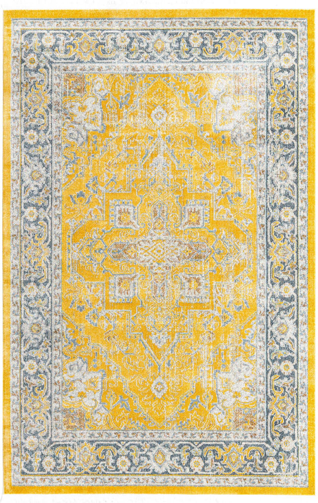 Yellow 5' 5 x 8' Baracoa Rectangle Area Rug 100% Polypropylene Distressed Vintage Living Dining Room Office Traditional Carpet for Sale at Rug Engine