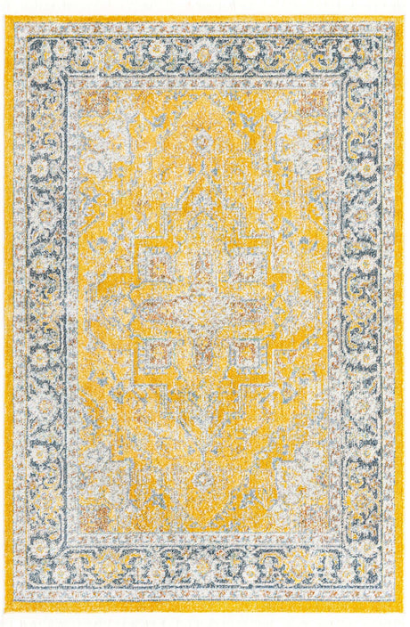 Yellow 4' 3 x 6' 1 Baracoa Rectangle Area Rug 100% Polypropylene Distressed Vintage Living Dining Room Office Traditional Carpet for Sale at Rug Engine