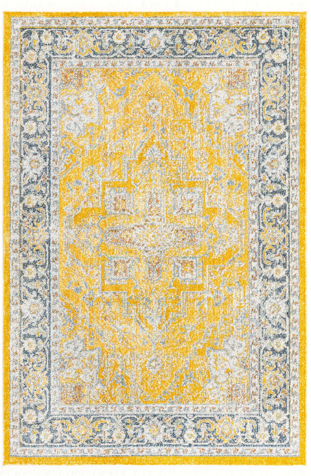 Yellow 4' 3 x 6' 1 Baracoa Rectangle Area Rug 100% Polypropylene Distressed Vintage Living Dining Room Office Traditional Carpet for Sale at Rug Engine