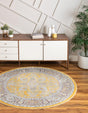 Yellow 6' x 6' Baracoa Round Area Rug 100% Polypropylene Distressed Vintage Living Dining Room Office Traditional Carpet for Sale at Rug Engine