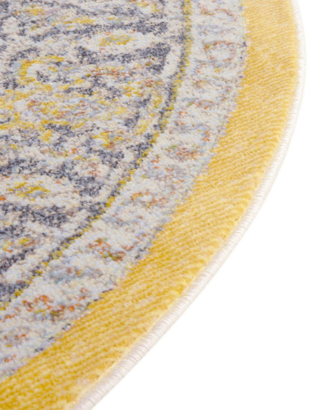 Yellow 8' x 8' Baracoa Round Area Rug 100% Polypropylene Distressed Vintage Living Dining Room Office Traditional Carpet for Sale at Rug Engine