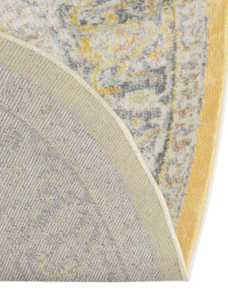 Yellow 4' x 4' Baracoa Round Area Rug 100% Polypropylene Distressed Vintage Living Dining Room Office Traditional Carpet for Sale at Rug Engine