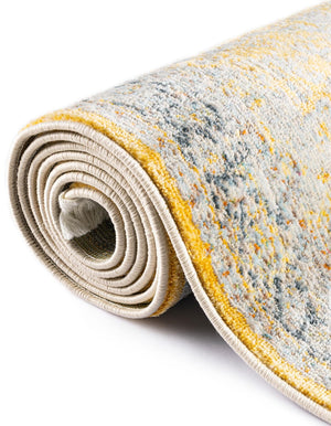 Yellow 8' x 8' Baracoa Round Area Rug 100% Polypropylene Distressed Vintage Living Dining Room Office Traditional Carpet for Sale at Rug Engine