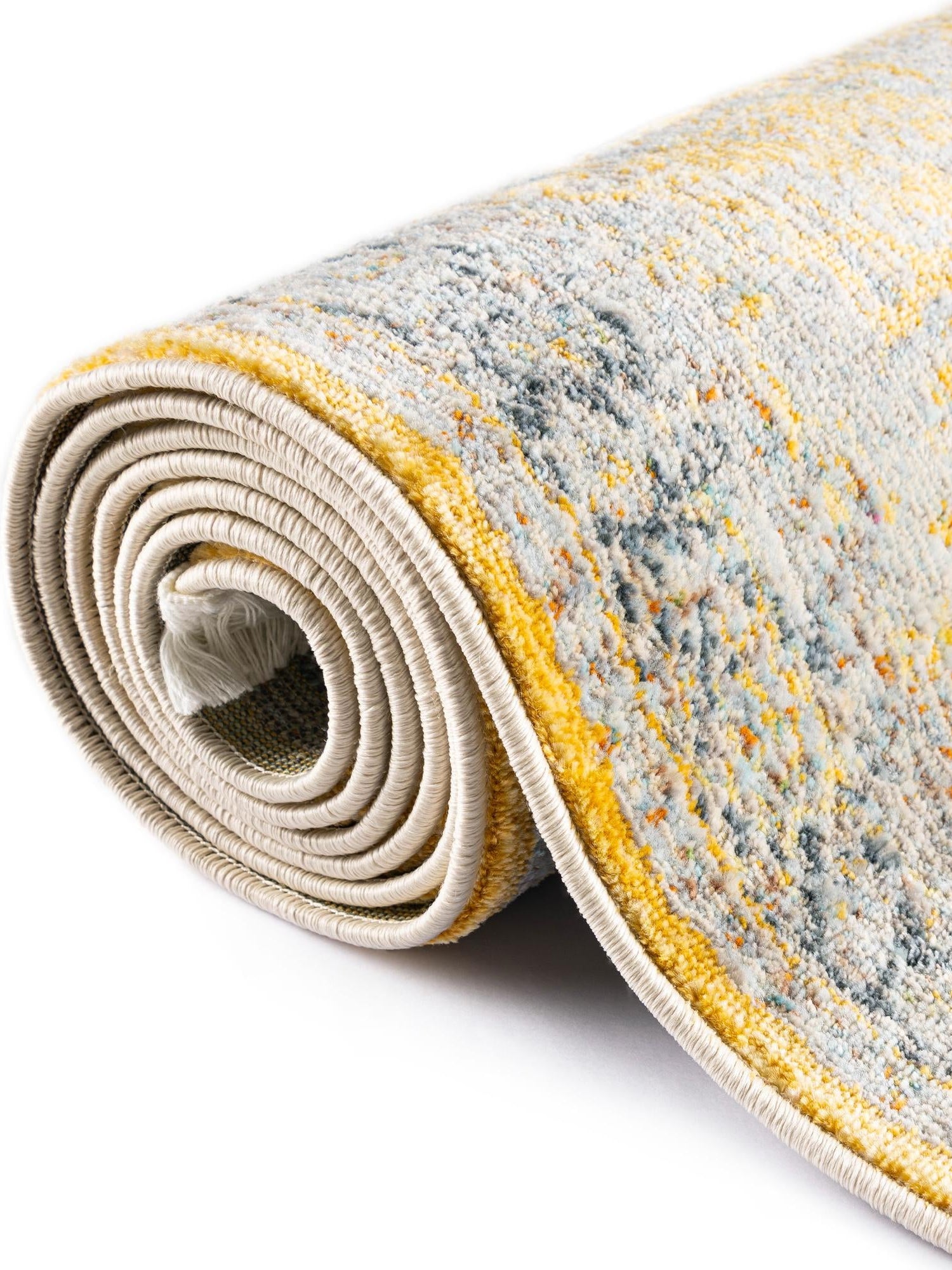 Yellow 6' x 6' Baracoa Round Area Rug 100% Polypropylene Distressed Vintage Living Dining Room Office Traditional Carpet for Sale at Rug Engine