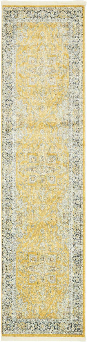Yellow 2' 7 x 10' Baracoa Runner Area Rug 100% Polypropylene Distressed Vintage Living Dining Room Office Traditional Carpet for Sale at Rug Engine