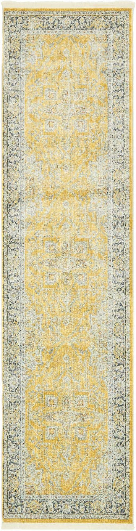 Yellow 2' 7 x 10' Baracoa Runner Area Rug 100% Polypropylene Distressed Vintage Living Dining Room Office Traditional Carpet for Sale at Rug Engine