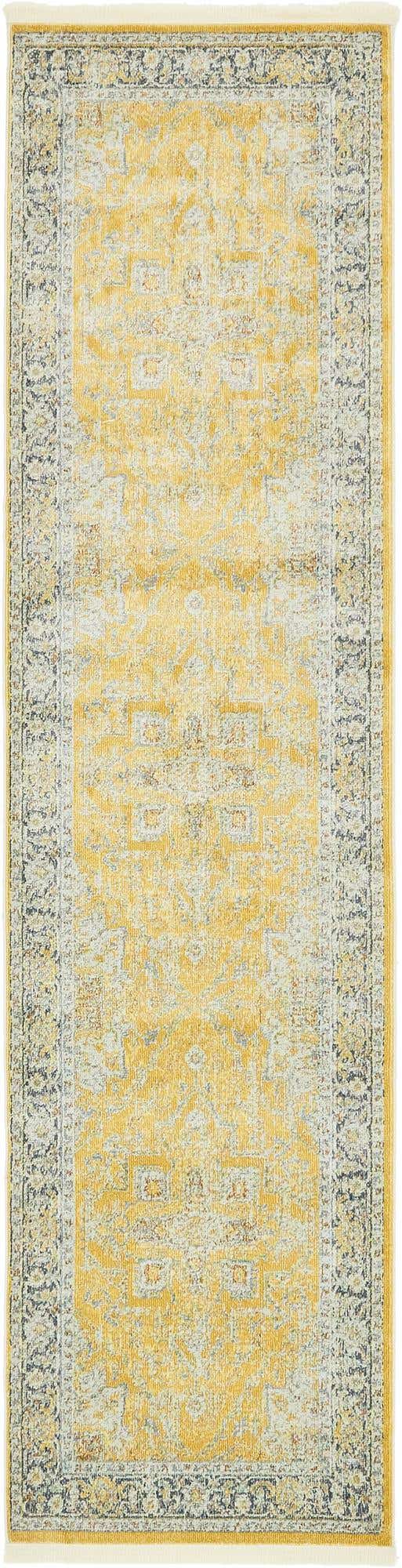 Yellow 2' 7 x 10' Baracoa Runner Area Rug 100% Polypropylene Distressed Vintage Living Dining Room Office Traditional Carpet for Sale at Rug Engine