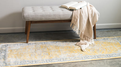 Yellow 2' 2 x 6' 1 Baracoa Runner Area Rug 100% Polypropylene Distressed Vintage Living Dining Room Office Traditional Carpet for Sale at Rug Engine