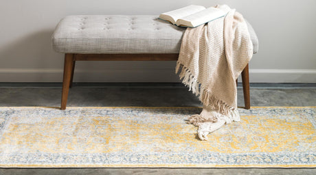 Yellow 2' 2 x 8' Baracoa Runner Area Rug 100% Polypropylene Distressed Vintage Living Dining Room Office Traditional Carpet for Sale at Rug Engine