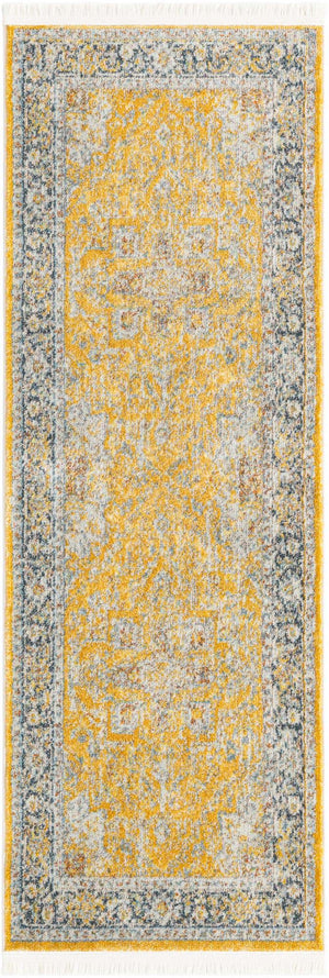 Yellow 2' 2 x 6' 1 Baracoa Runner Area Rug 100% Polypropylene Distressed Vintage Living Dining Room Office Traditional Carpet for Sale at Rug Engine