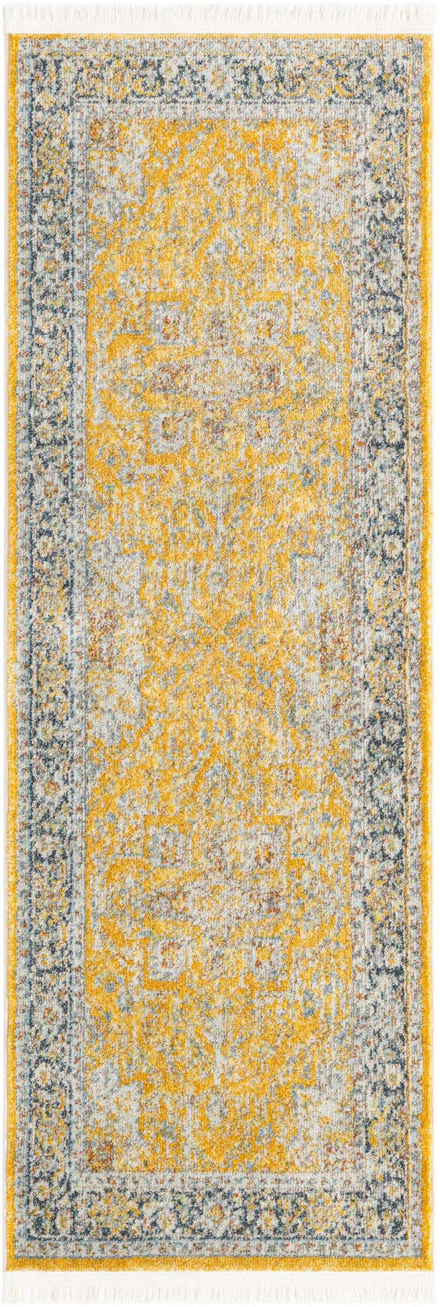 Yellow 2' 2 x 6' 1 Baracoa Runner Area Rug 100% Polypropylene Distressed Vintage Living Dining Room Office Traditional Carpet for Sale at Rug Engine