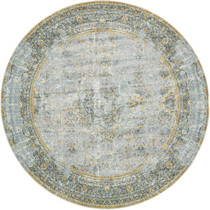 Gray 8' x 8' Baracoa Round Area Rug 100% Polypropylene Distressed Vintage Living Dining Room Office Traditional Carpet for Sale at Rug Engine