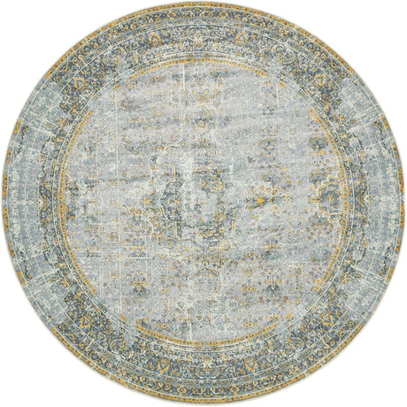 Gray 8' x 8' Baracoa Round Area Rug 100% Polypropylene Distressed Vintage Living Dining Room Office Traditional Carpet for Sale at Rug Engine