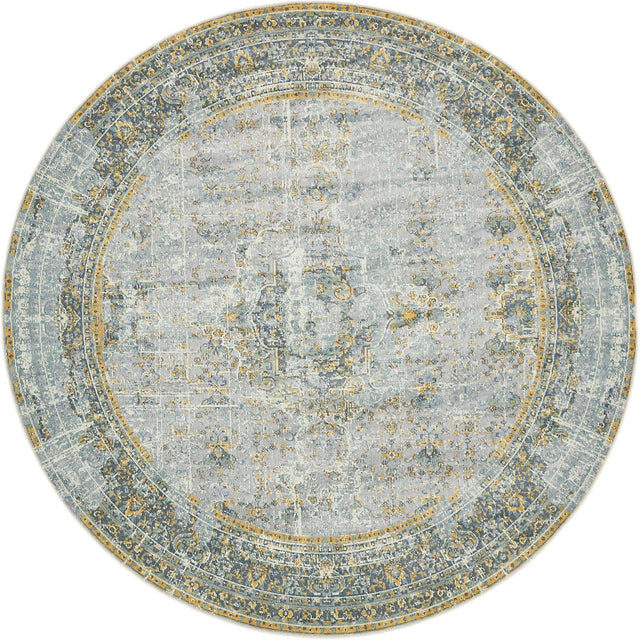 Gray 8' x 8' Baracoa Round Area Rug 100% Polypropylene Distressed Vintage Living Dining Room Office Traditional Carpet for Sale at Rug Engine