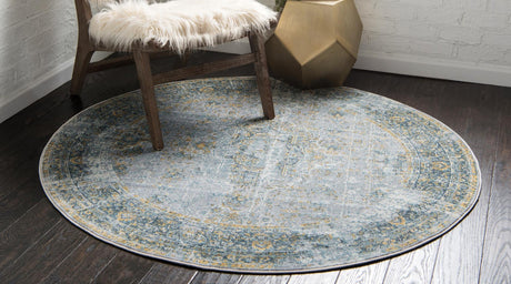 Gray 8' x 8' Baracoa Round Area Rug 100% Polypropylene Distressed Vintage Living Dining Room Office Traditional Carpet for Sale at Rug Engine