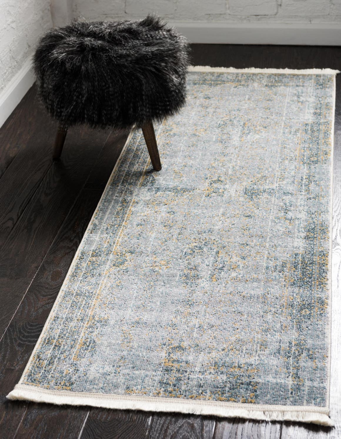 Gray 2' 7 x 10' Baracoa Runner Area Rug 100% Polypropylene Distressed Vintage Living Dining Room Office Traditional Carpet for Sale at Rug Engine