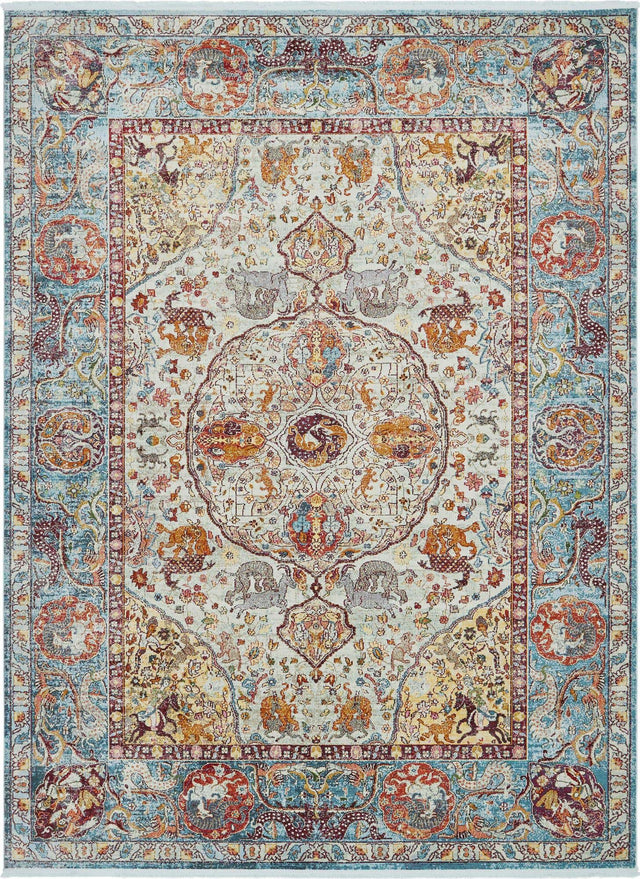Light Blue 10' x 13' 1 Baracoa Rectangle Area Rug 100% Polypropylene Distressed Vintage Living Dining Room Office Traditional Carpet for Sale at Rug Engine