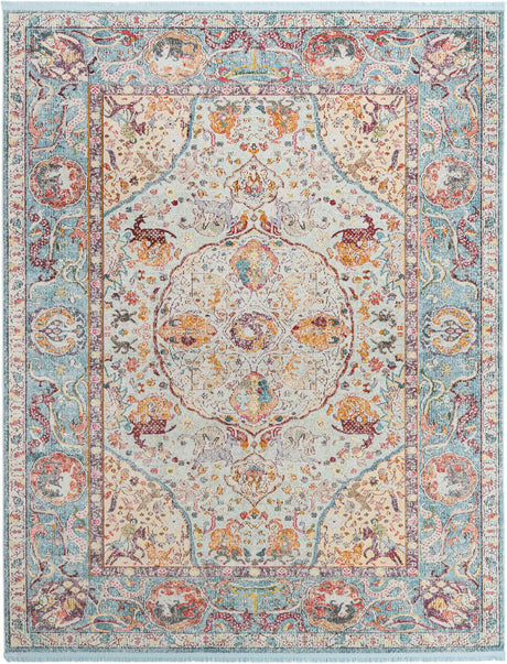 Light Blue 8' x 10' Baracoa Rectangle Area Rug 100% Polypropylene Distressed Vintage Living Dining Room Office Traditional Carpet for Sale at Rug Engine