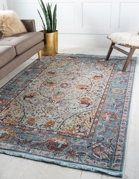 Light Blue 4' 3 x 6' 1 Baracoa Rectangle Area Rug 100% Polypropylene Distressed Vintage Living Dining Room Office Traditional Carpet for Sale at Rug Engine