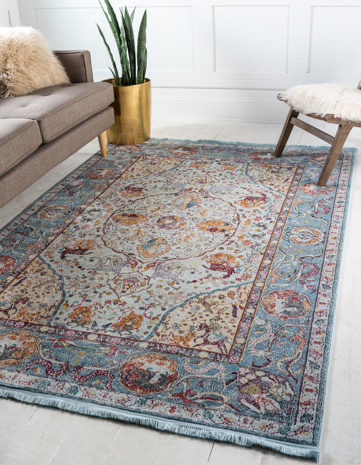 Light Blue 2' 2 x 3' 1 Baracoa Rectangle Area Rug 100% Polypropylene Distressed Vintage Living Dining Room Office Traditional Carpet for Sale at Rug Engine