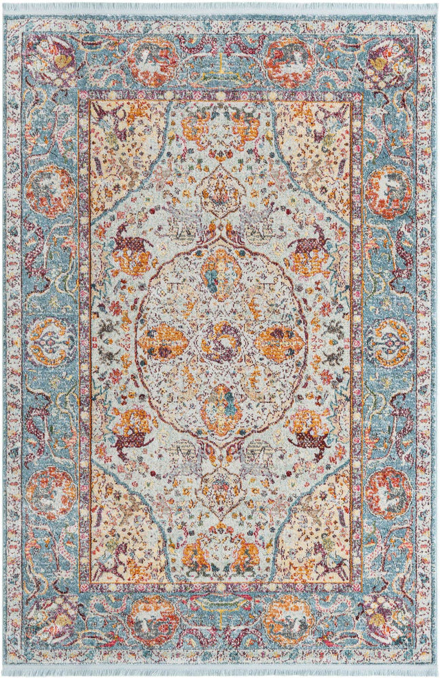 Light Blue 5' 5 x 8' Baracoa Rectangle Area Rug 100% Polypropylene Distressed Vintage Living Dining Room Office Traditional Carpet for Sale at Rug Engine
