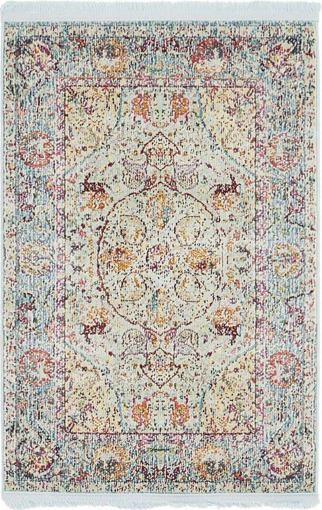 Light Blue 2' 2 x 3' 1 Baracoa Rectangle Area Rug 100% Polypropylene Distressed Vintage Living Dining Room Office Traditional Carpet for Sale at Rug Engine