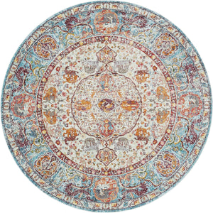 Light Blue 8' x 8' Baracoa Round Area Rug 100% Polypropylene Distressed Vintage Living Dining Room Office Traditional Carpet for Sale at Rug Engine