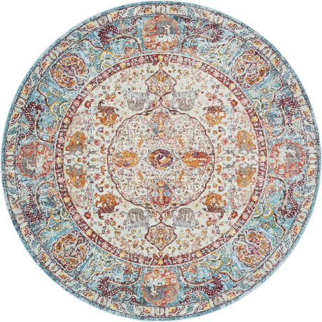 Light Blue 8' x 8' Baracoa Round Area Rug 100% Polypropylene Distressed Vintage Living Dining Room Office Traditional Carpet for Sale at Rug Engine